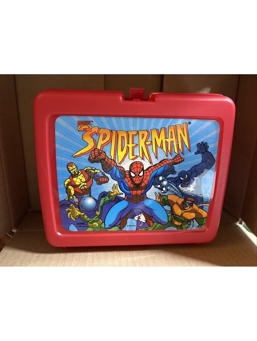 Spider-Man 1995 Vintage Red Plastic Lunchbox with Thermos Hard Kit Marvel